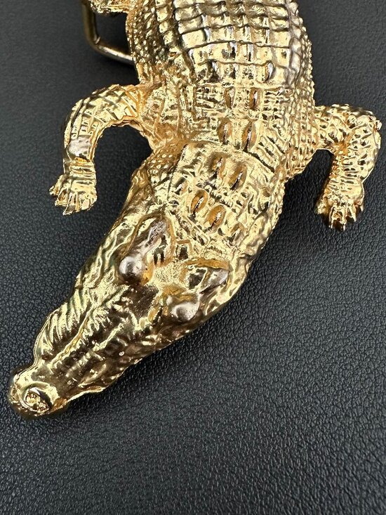 Vintage Gold Tone Metal Alligator Crocodile Gator Belt Buckle main image 7